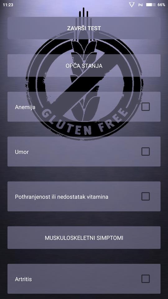 Slika 5.6. Prikaz testa zdravstvenog stanja 5.2. Provjera ispravnosti rada aplikacije Provjera ispravnosti aplikacije obavlja se u dijelu Provjera zdravstvenog stanja prikazanom na slici 5.6. Kod testiranja postoje četiri moguća ishoda ovisno o broju označenih simptoma.