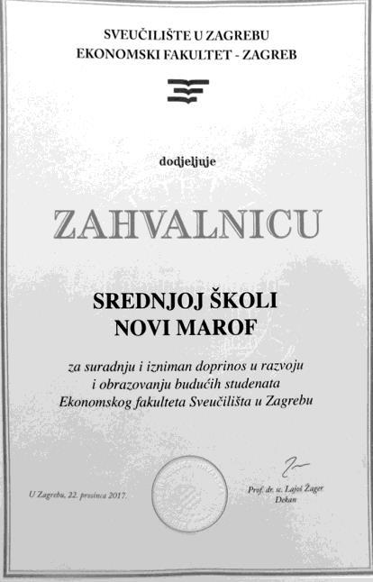 LIST BR. 3 ZADRUGAR LIPANJ 2018. SREDNJOJ ŠKOLI NOVI MAROF ZAHVALNICA EKONOMSKOG FAKULTETA SVEUČILIŠTA U ZAGREBU U petak 22.