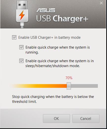 3. Izaberite jednu ili obe opcije punjenja: Enable quick charge when the system is running (Omogući brzo punjenje kada je sistem pokrenut) ili Enable quick charge when the system is in