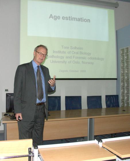 Professor Jakov Radovčić, curator of the Krapina Neanderthal collection at the Croatian Natural History Museum, with Assistant