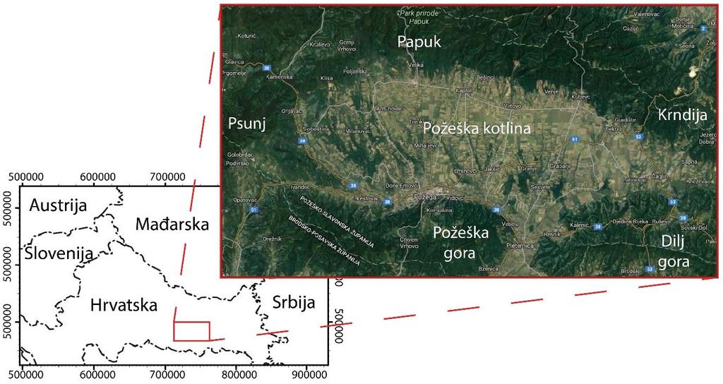 2. Geografske značajke istraživanog područja Slika 2.1. Geografski položaj istraživanog područja (Google Maps, https://www.google.hr/maps/@45.370776,17.7251113,37486m/data=!3m1!