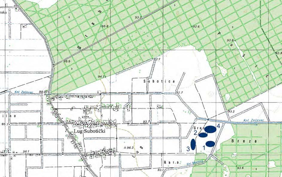Site positions. 1: Jelisavac - Porečki gaj (cemetery); 2: Jelisavac - Vukojevački lug 1-4; 3: Breznica Našička - Netovo (HANA).