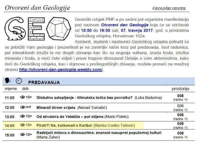 Blanka Cvetko Tešović sudjelovala kao gostujući nastavnik na terenskoj nastavi iz Sedimentologije