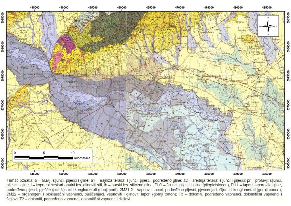 2.2. Geološke znaĉajke samoborsko-zaprešićkog vodonosnika Podruĉje samoborsko-zaprešićkog vodonosnika, prema isjeĉku Osnovne geološke karte 1:100 000 list Zagreb (Šikić i dr.