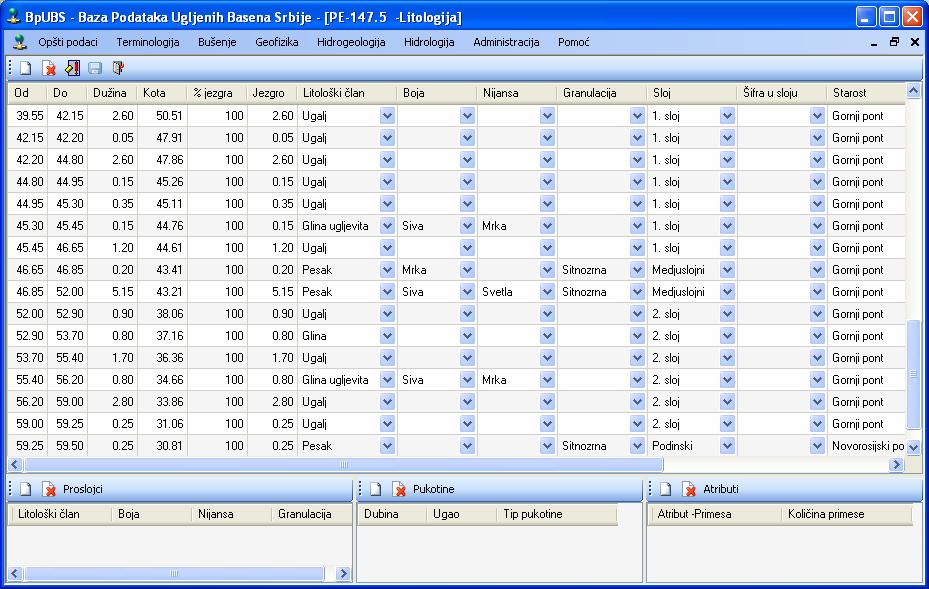 Novi interfejs panel za unos litološkog stuba bušotine: 3.