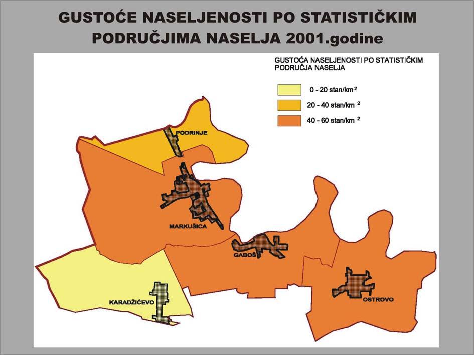 PRIKAZ BR.1. 1.1.1.3. Naselja i građevinska područja a) Naselja U Općini Markušica danas se nalazi pet naselja: Gaboš, Karadžićevo, Markušica, Ostrovo i Podrinje.