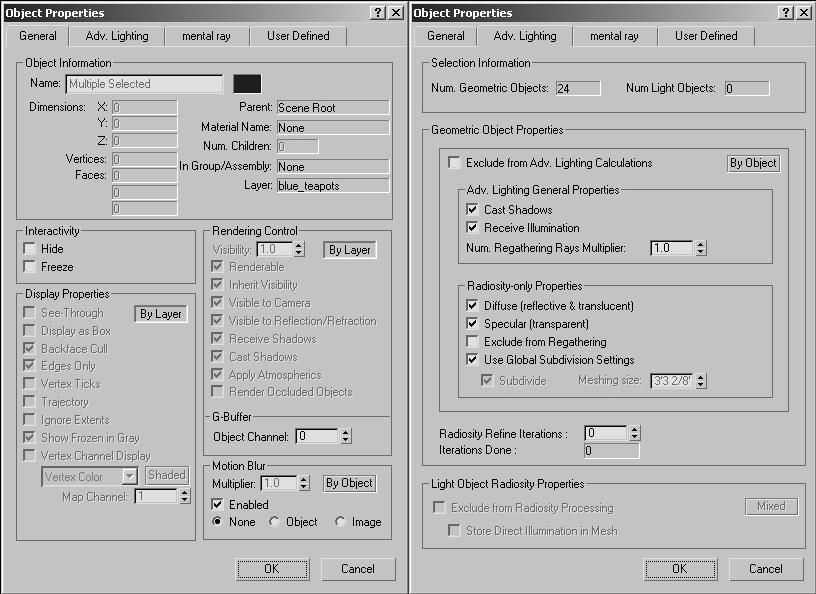 20 3ds max 6 kroz primere Na slici 2.11 prikazae su kartice Geeral i Adv. Lightig okvira za dijalog Object Properties.