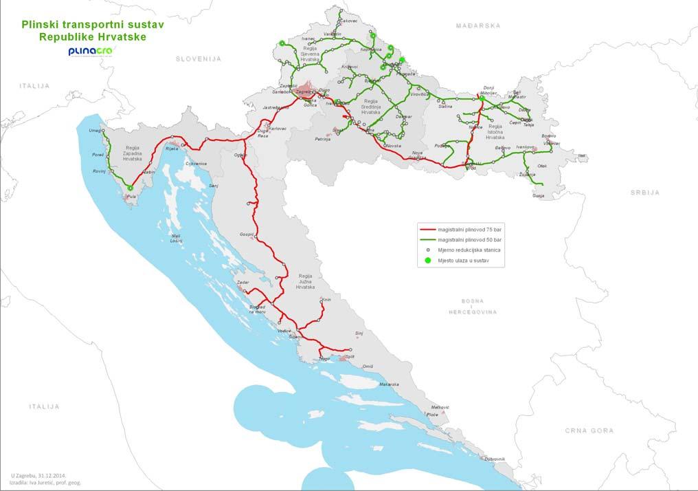 ENERGY IN CROATIA 2017 4 NATURAL GAS Slika I Figure 4.2.3. Plinski transportni sustav u Republici Hrvatskoj I Gas transmission system in the Republic of Croatia Izvor I Source: PLINACRO 4.2.3. Skladištenje Skladištem plina Okoli upravlja društvo Podzemno skladište plina d.