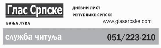 26 utorak, 7. jun 2016. GLAS SRPSKE Tu `nim srcem javqamo ro dbi ni, pri ja teqima i ko m{i ja ma da je da na 6.6.2016. go di ne, u 69.