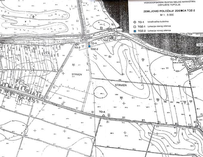 profilima bušotina TO-2 i TO-3. U krovini vodonosnika su prah, prašinasta glina i prašinasti pijesak. U podini su glinoviti materijali sve do 82 m tj. do dna najdublje bušotine (Urumović, 2000b).