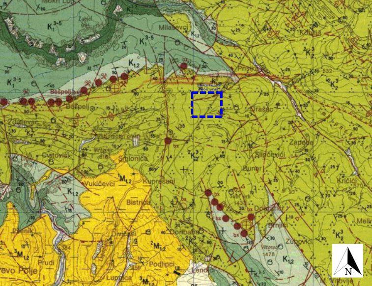 3. GEOLOŠKE ZNAČAJKE PODRUČJA Na lokalitetu Orašac kod Jajca nalaze se pretežno vapnenci i karbonatni klastiti, a tektonski odnosi su zamršeni.