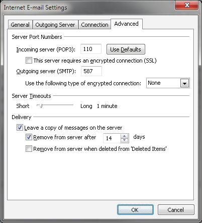 Podešavanje za polje port u tom slučaju: Bez SSL-a: POP 110 IMAP 143 Sa SSL-om: POP 995 IMAP 993 U odjeljku Outgoing server (SMTP) (odlazni server) pod stavkom Use the following type of