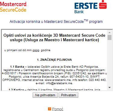 internet stranici koja podržava plaćanje putem Mastercard ID Check usluge.