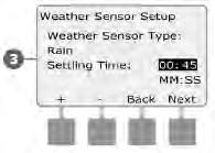 Podešavanje vremenskog senzora Okrenite odabirač programatora na "Delay Watering" Odgoda navodnjavanja.