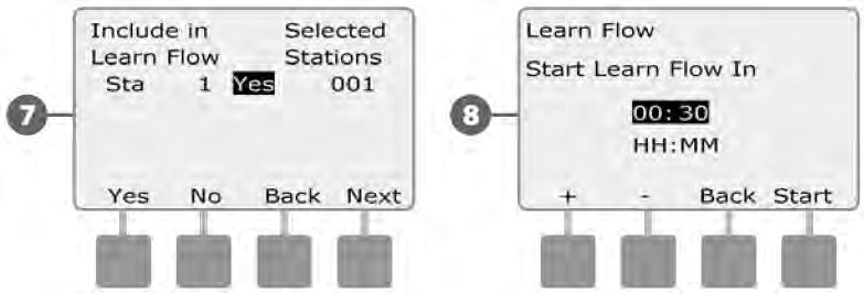 7 8 Tipkama "Yes" i "No" odaberite hoćete li uključiti stanicu u učenje protoka. Tipkama "Next" i "Back" odaberite stanice; zatim pritisnite "Next".