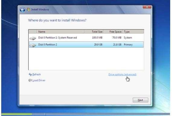 Odaberite particiju na koju želite instalirati Windowse.