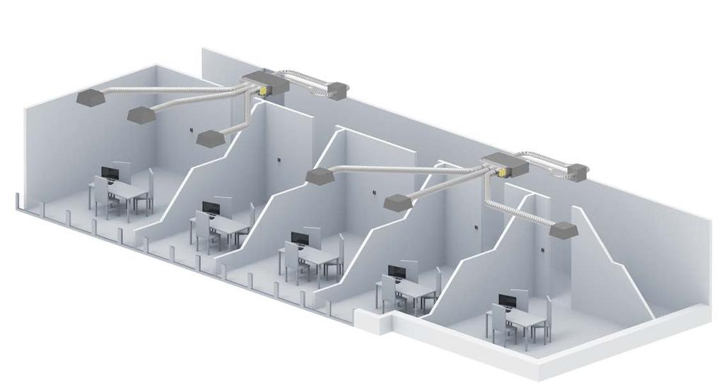 Višezonski koplet Višezonski sustav oogućuje kontrolu soba-po-soba. Opreljen je otorizirani zaklopkaa koje se odah prilagođavaju Daikin kanalni rješenjia.