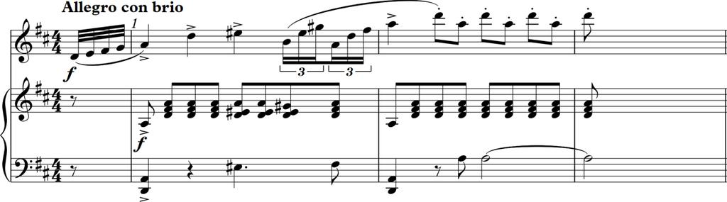 3. 6. Četvrti stavak: Allegro con brio Oblik završnog stavka sonate je varijanta sonatnog ronda A1-B1-A'2-B'2-C-A'3-B'3- Coda. Osnovni tonalitet stavka je D-dur.