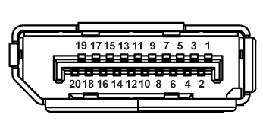Dodjela pinova DisplayPort priključak Broj pina 20-pinska strana priključenog signalnog kabela 1 ML3 (n) 2 Masa 3 ML3 (p) 4 ML2 (n) 5 Masa 6 ML2 (p) 7 ML1 (n) 8 Masa 9 ML1