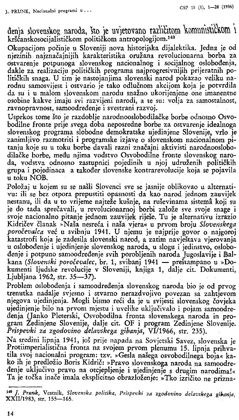 .,.. ČSP 18 (1), 1-28 (1986) Ji, PRUNK, Nacionalni.programi u... denja slovenskog naroda, sto je nvjetovano rai\\citom VomimiAoift \ kršćanskosocijalističkom političkom antropologijom.