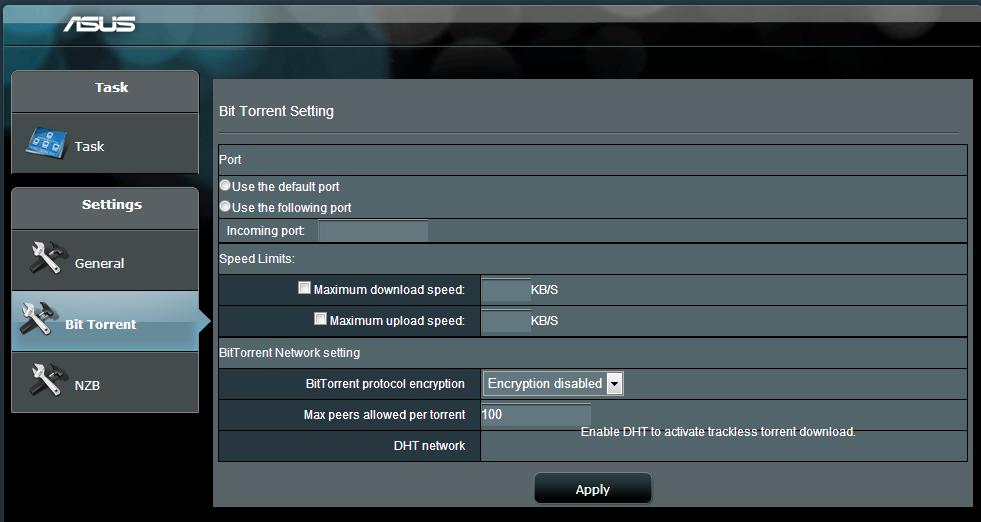 Na navigacionom oknu Upravnika za preuzimanja, kliknite na BitTorrent da biste otvorili stranicu BitTorrent Setting (Parametri BitTorrenta). 2.