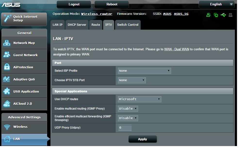 4.2.4 IPTV Bežični ruter podržava vezu sa IPTV uslugama putem dobavljača internet usluge ili LAN mreže.