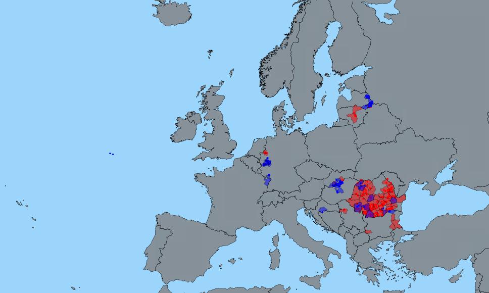 Slika 2: ADNS (KKS sa zaraženim i ugroženim zonama kod domaćih crveno, i divljih plavo svinja od 1.1.2006 do 31.12.2015. Labrović i sar.