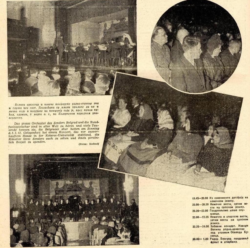 Slika 5: Veliki orkestar VRB-a sa gostujućim seljacima u publici, KNU, 8. marta 1942. (Aноним, 1942).
