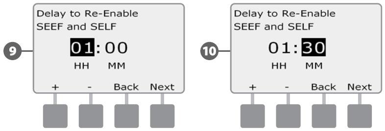 NAPOMENA: Ukoliko je odabrana radnja i za SEEF i za SELF "Alarm Only", sustav nije isključen pa se ekran za "Delay to Re-Enable" neće prikazati.