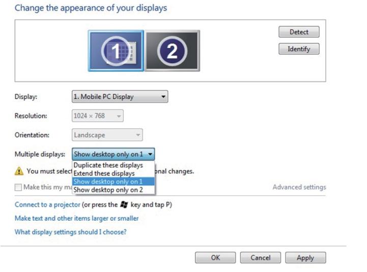 Show desktop only on (Prikaži radnu površinu samo na): Prikazuje status određenog monitora.