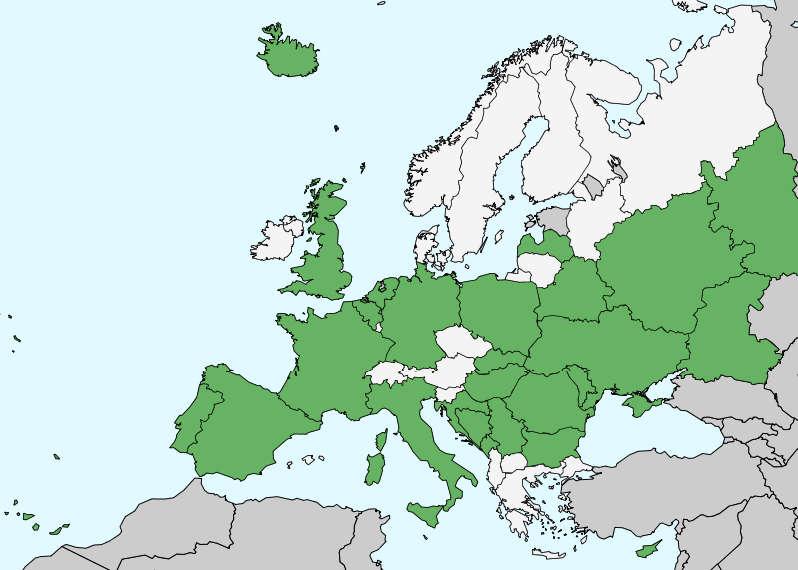 Slika 2.2.9. Distribucija pšenične lisne uši u Europi Izvor: Fauna europaea https://fauna-eu.org - pristup: 25.05.2019.