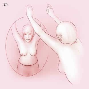 Samopregled dojke opipavanjem Kada je završen prvi dio pregleda, koji uključuje promatranje dojki, pregled se nastavlja opipavanjem.