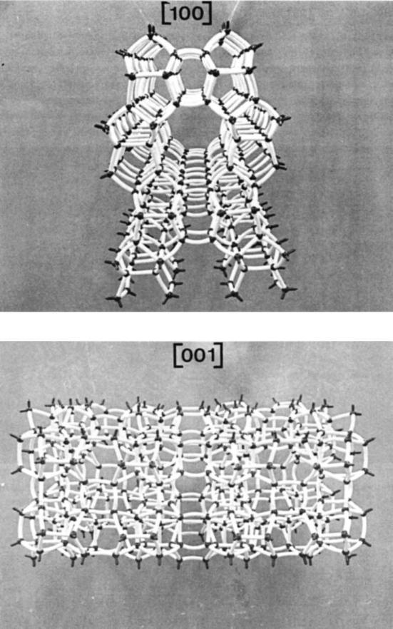 3 Модели скелета дуж кристалографских равни 010 и 100 [41] Структура кристалне решетке ZSM-5 зеолита сачињена је од 10-опрстених кисеоничних пора и два типа каналних система: линеарни канали величине
