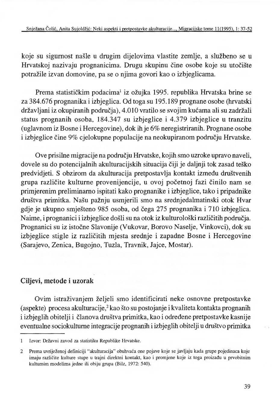 Snježana Čolić, Anita Sujoldžić : Neki aspekti i pretpostavke akulturacije.
