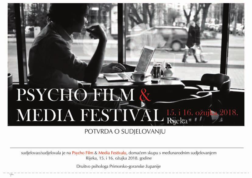 - - - - - - - - - - - - - - - - - - - - - - - - - - - - - - - - - - - - - - - - - - - - - - - - - - - - - - - - - - - - - - - - - - Psycho Film & Media Festival 2018 POTVRDA O SUDJELOVANJU