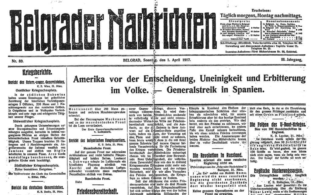 Ognjen Kovačević, Breiana Kelsey-Joell Theodore, Back to the future, 1917 1947:... 65 and enumeration of the Belgrader Nachrichten issue.