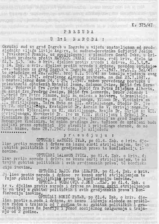 na godinu dana i konfiskaciju cjelokupne imovine. Odslužio je 3 godine i 4 mjeseca. 36 2.12.9. HRVATSKI NARODNI OTPOR ZAGREB 1. NOVAK Stjepan, sin Franje i Antonije Fiket, rođen 29. 11. 1925.