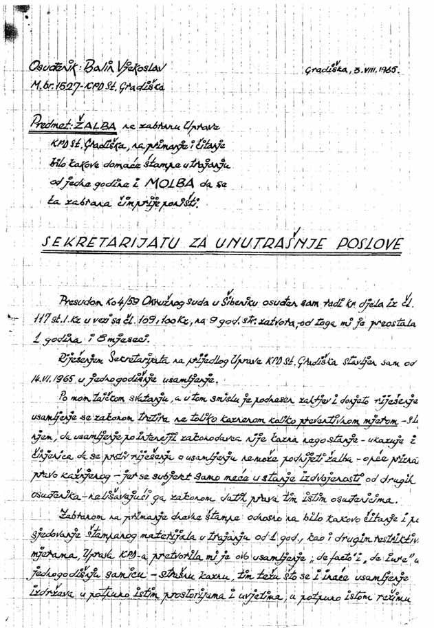 3. ARAPOVIĆ Rudolf, sin Ante i Ivke Karić, rođen 8. 12. 1937. godine u Busovači, kotar Sarajevo, Bosna i Hercegovina, student 3. godine filozofije. Osuđen je na godinu dana strogog zatvora. 4.