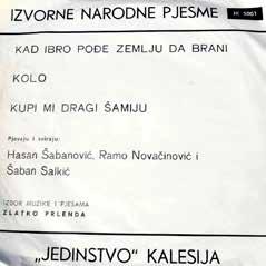 FOTOGRAFIJA 2. POLEĐINA PRVE GRAMOFONSKE PLOČE KALESIJSKE TROJKE SA SPISKOM PJESAMA izvornu muziku, može se uzeti 1969.