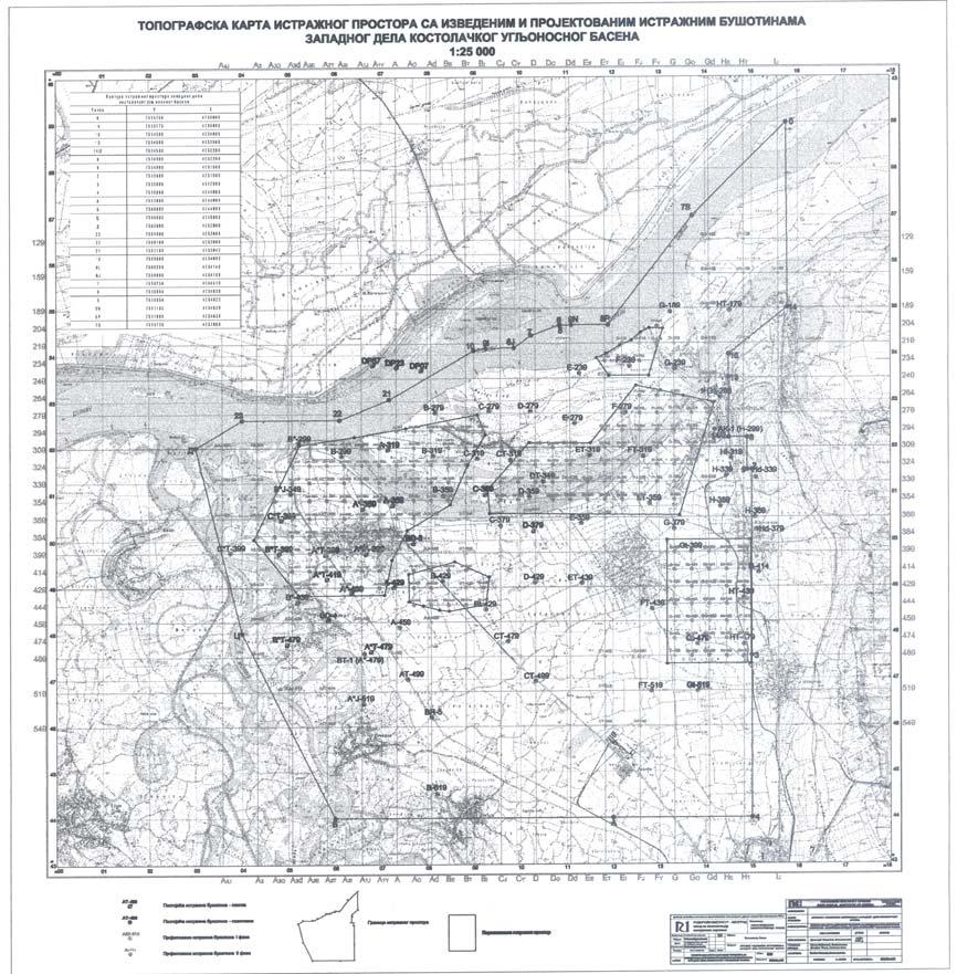 Slika br. 3 Potencijalni istražni prostor Zapadni deo Kostolačkog basena (Projekat geoloških istraživanja zapadnog dela Kostolačkog basena, Rudarski institut, Geološki insttitut, 2008.god.