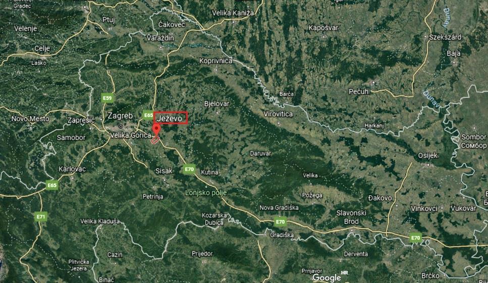 2 NAFTNO POLJE JEŽEVO 2.1 Geografski položaj Naftno polje Ježevo nalazi se oko 30 km istočno od Zagreba i oko 16 km zapadno od Ivanić Grada i pripada Zagrebačkoj županiji, općini Rugvica (slika 2.1).