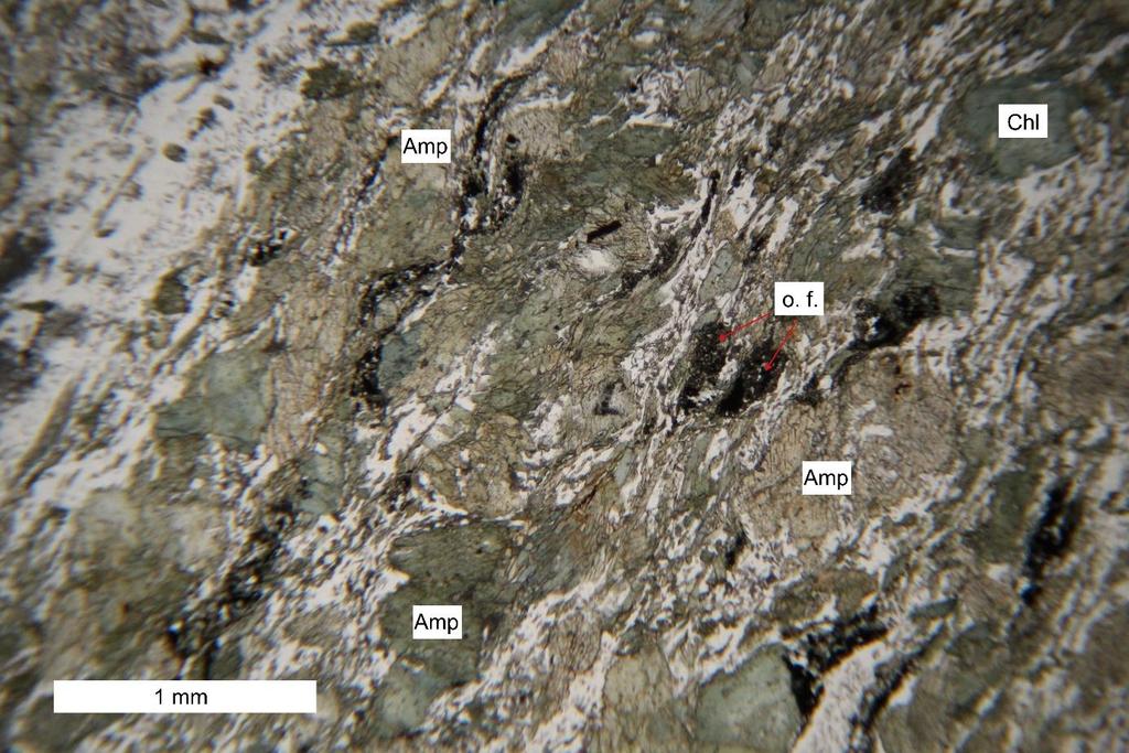 Kvarc se pojavljuje u obliku sitnih zrna dimenzija 0,02 do 0,10 mm, nepravilnih oblika te pokazuje undulozno potamnjenje.