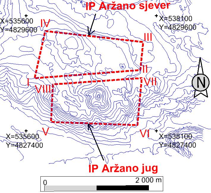 3.1. Izrada vektorske karte Sljedeći korak je vektorizacija, a ona se radi ucrtavanjem slojnica terena alatom Place Point or Stream Curve.