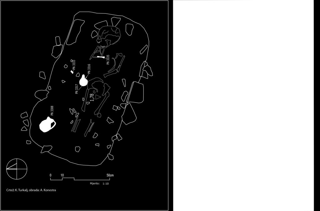 As already mentioned, no grave architecture could be reconstructed, leading to the interpretation of the burial as laid in a plain pit dug in the layers of the figlina refuse and the same soil was