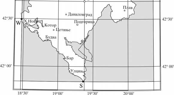 Географске координате екстремних тачака територије Црне Горе 1 Опис положаја Географска ширина (ϕ) Географска дужина (λ) N S E W Мала ада, на 7,5 km ушћу реке југоисточно Бојане од села Баћ