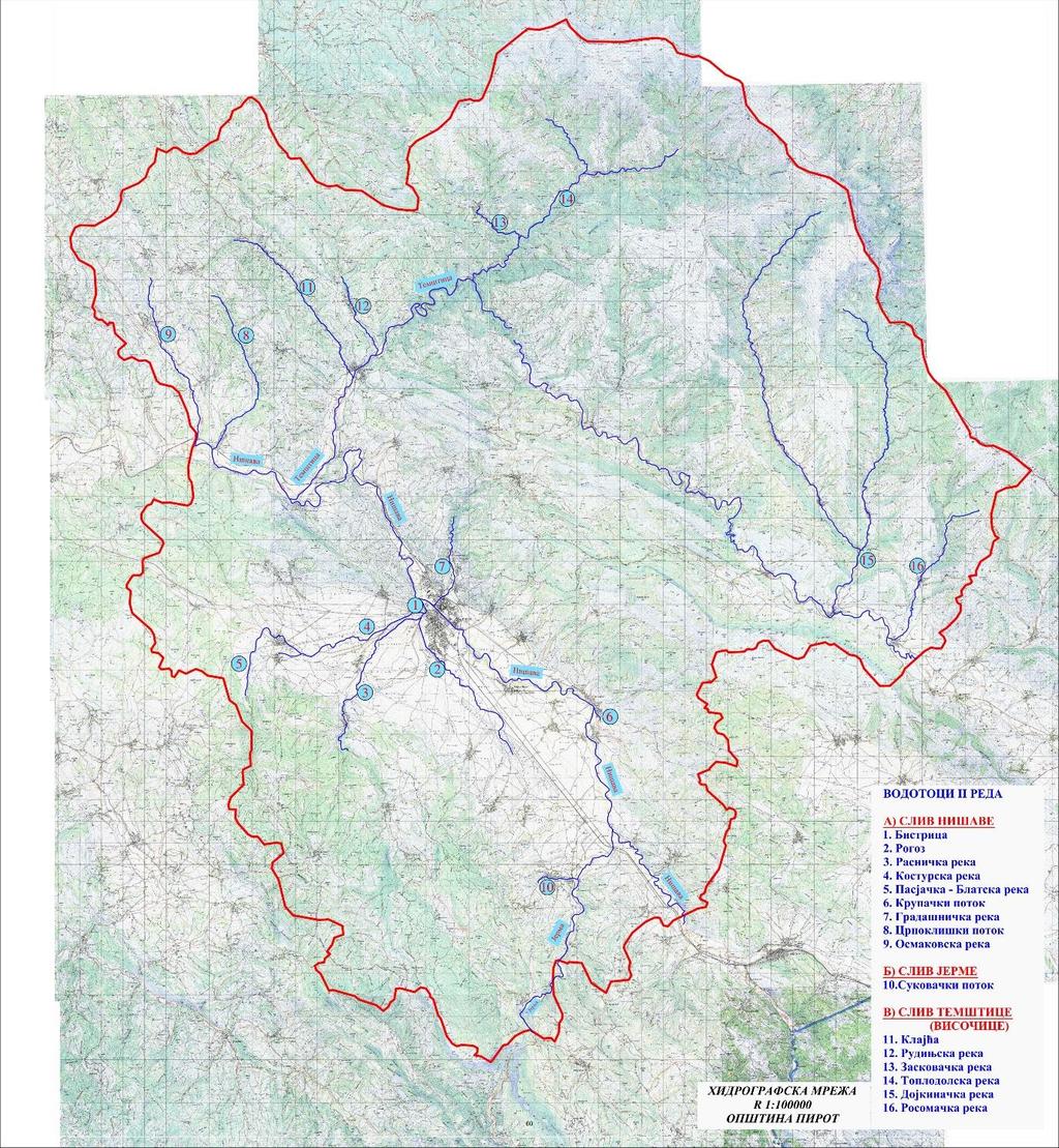 Слика 11: Карта хидролошке мреже града Пирота са водотоковима 2.
