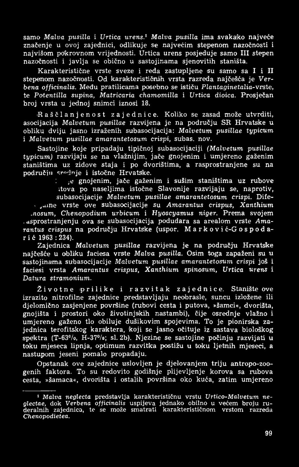 obično u sastojinama sjenovitih staništa. Karakteristične vrste sveze i reda zastupljene su samo sa I i II stepenom nazočnosti. Od karakterističnih vrsta razreda najčešća je Verbena officinalis.