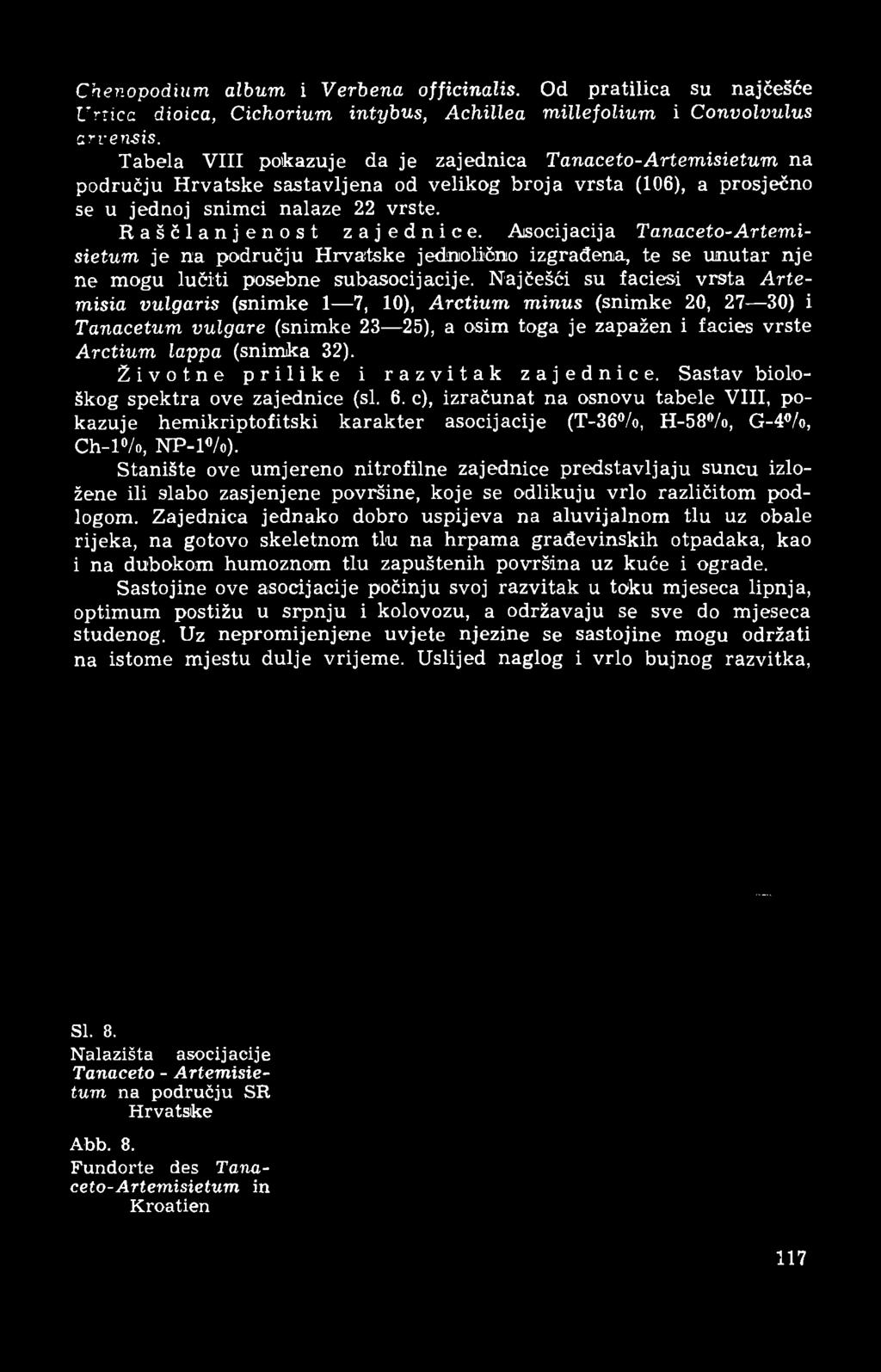 Asocijacija Tanaceto-Artemisietum je na području Hrvatske jednolično izgrađena, te se unutar nje ne mogu lučiti posebne subasocij arije.