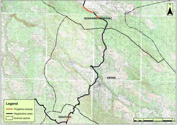 Slika 2: Pregledna karta šireg područja Projekta Izvor: JP Ceste Federacije BiH 3.1.