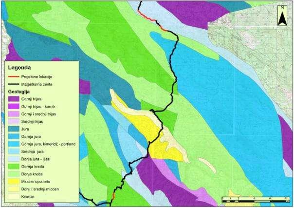 Slika 7: Geološka karta šireg područja Projekta Izvor: Nacrt prostornog plana FBiH 20